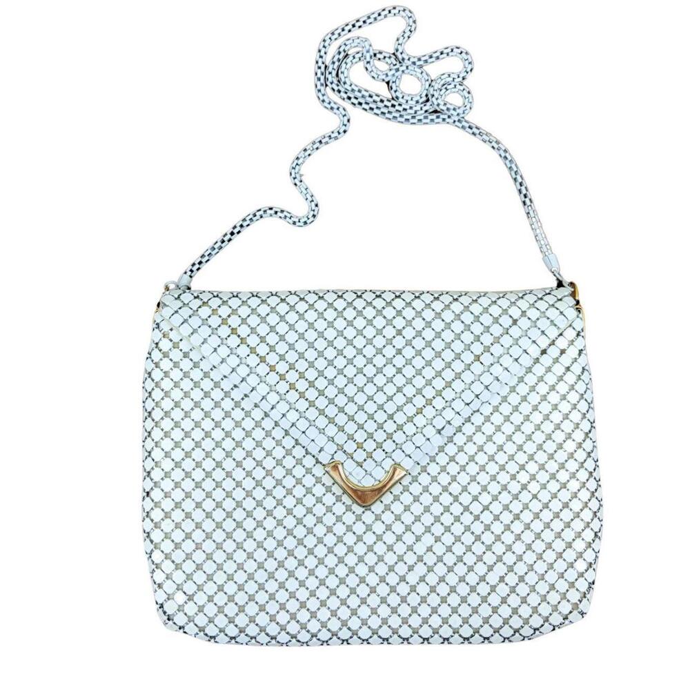 Vintage White Mesh Purse with Gold Clasp | Convertible Shoulder & Clutch